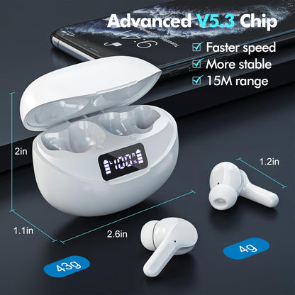 Auriculares inalámbricos Bluetooth 5.3 HiFi estéreo Bcaikair blanco
