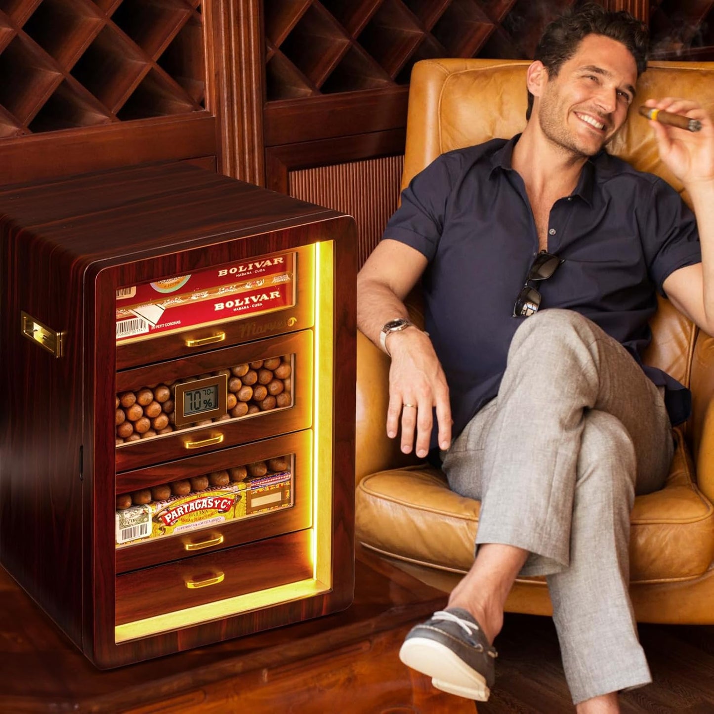 Gabinete humidor de puros, encimera, higrómetro digital, (USADO).