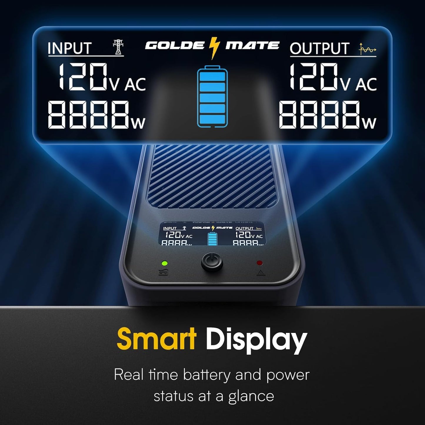 Fuente de alimentación, protector de sobretensiones y batería.