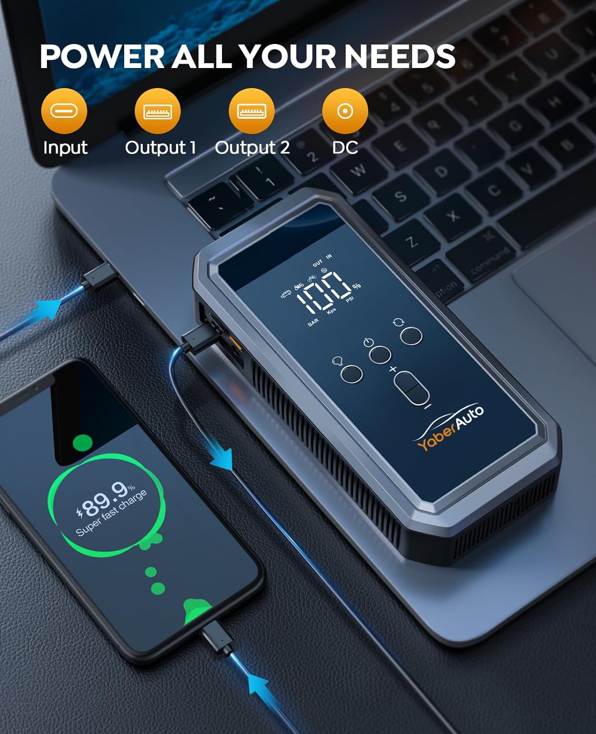 Arrancador portátil de Coche con compresor de Aire, 150 PSI.