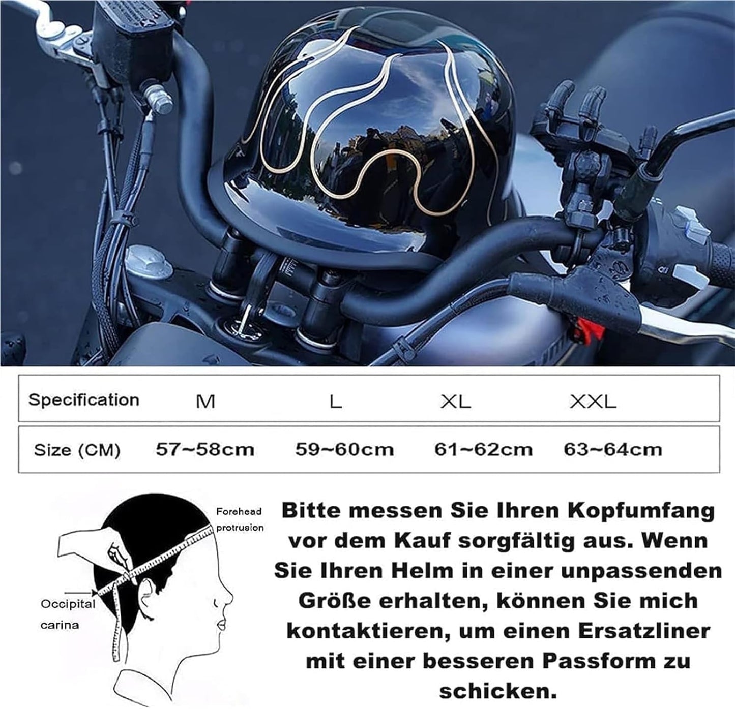 Medio casco de motocicleta, diseño retro-alemán, Certificación DOT.