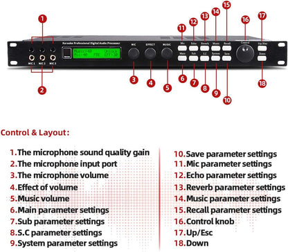 Procesador de audio digital profesional, Depusheng X5, Karaoke Mix.