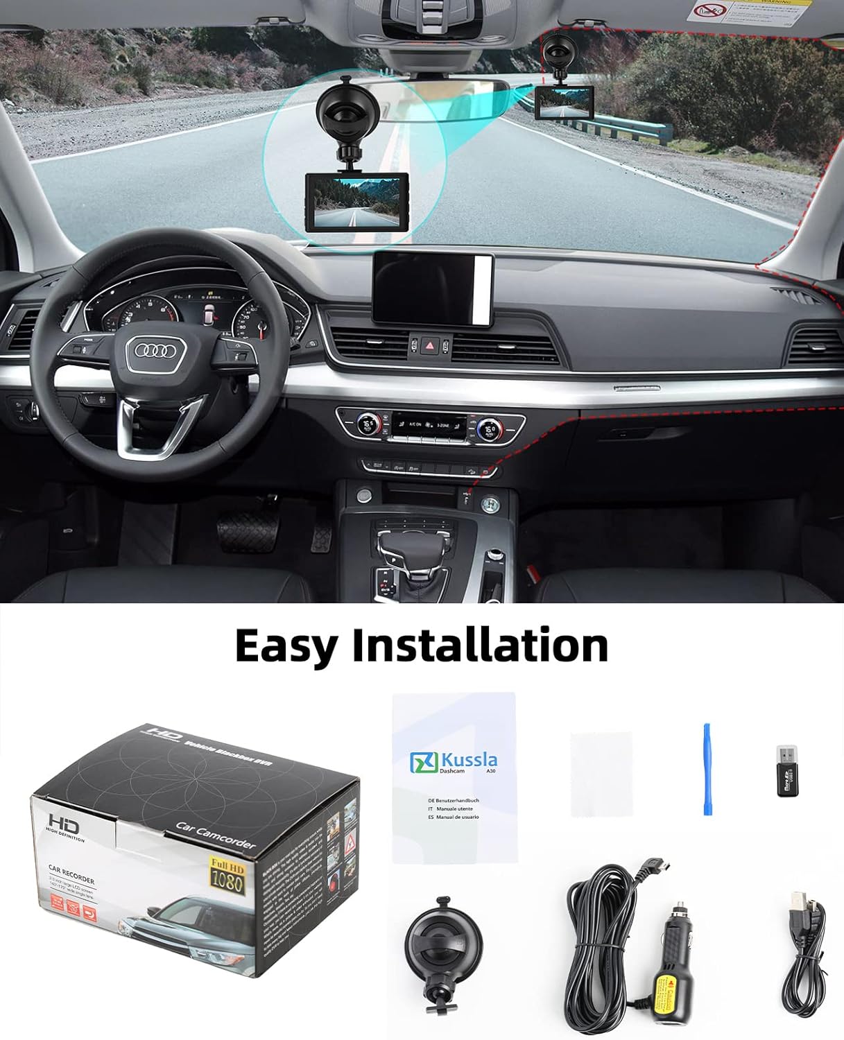 Cámara frontal para salpicadero,de tablero con tarjeta SD de 32 GB.