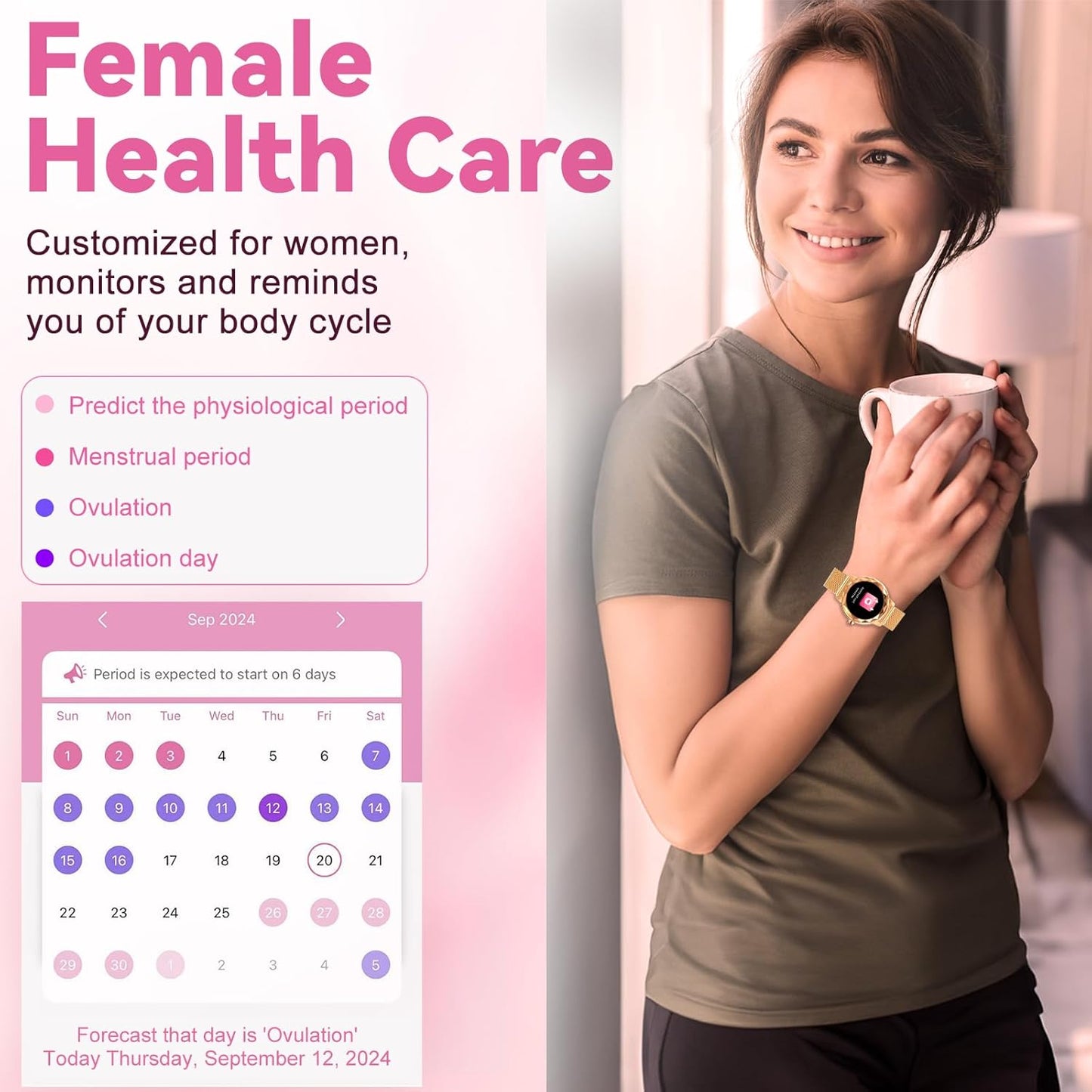 Reloj inteligente para mujer, con monitor de sueño, P/fitness.