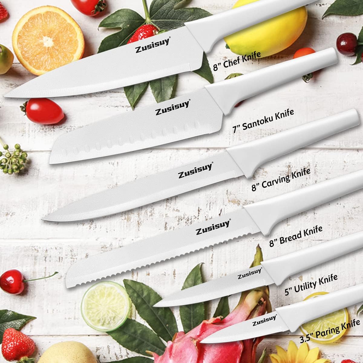 Zusisuy Juego de cuchillos de cocina profesionales blancos.