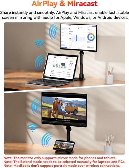Monitor portátil inalámbrico Hotyeah 15.6", 1080P USB-C / HDMI