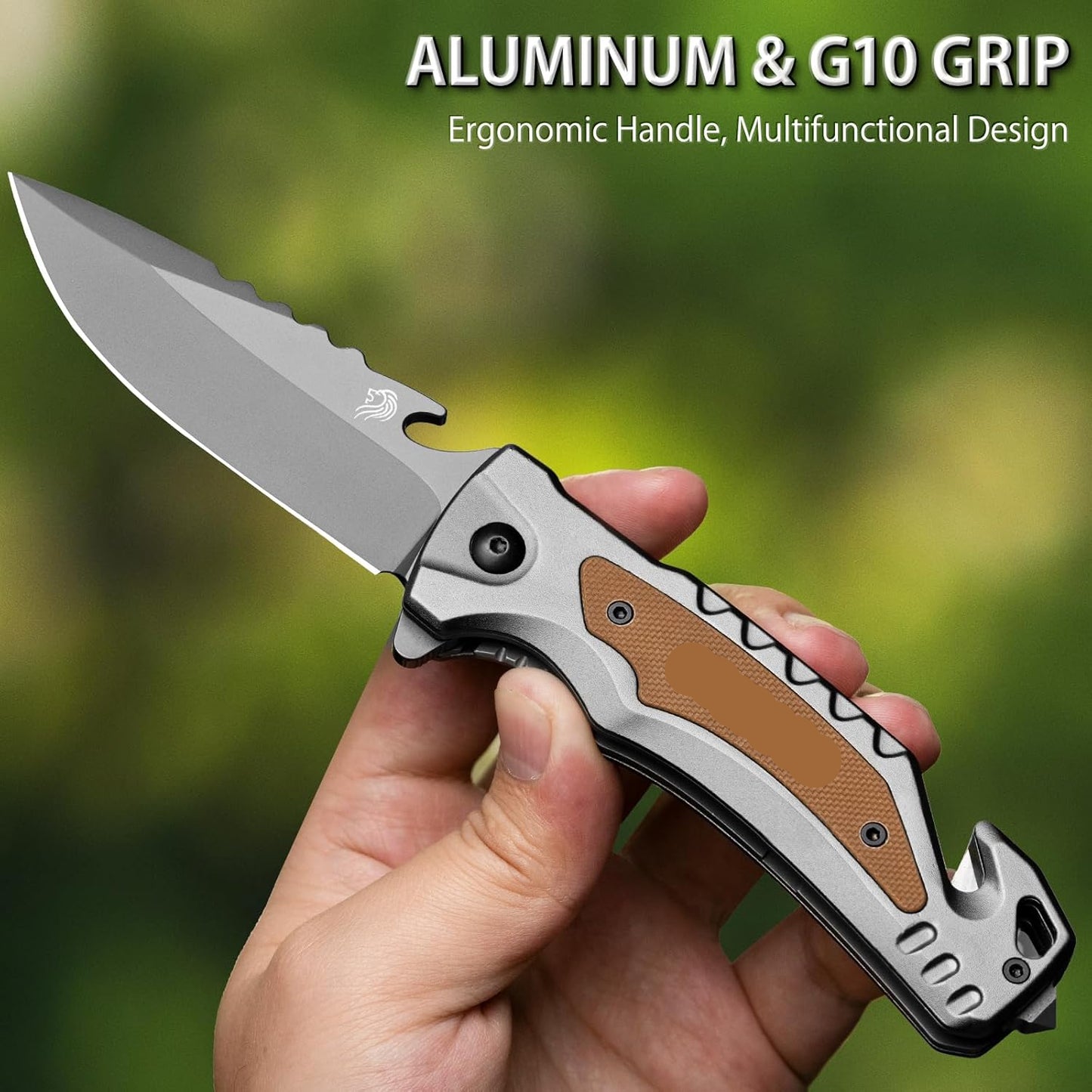 Cuchillo plegable de bolsillo, cortador de cinturón, rompe vidrios. (USADO)