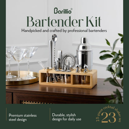Kit de mixología para bartender, Barillio, soporte de bambú.