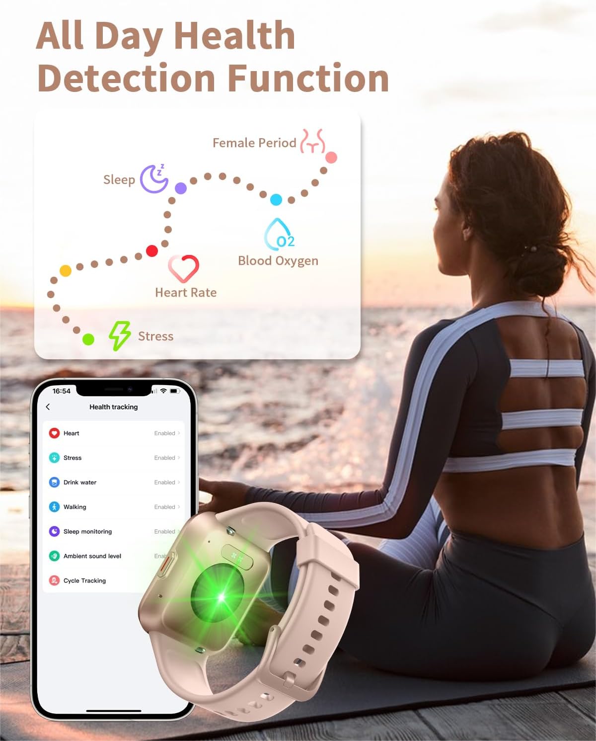 Reloj inteligente fitness con pantalla táctil impermeable