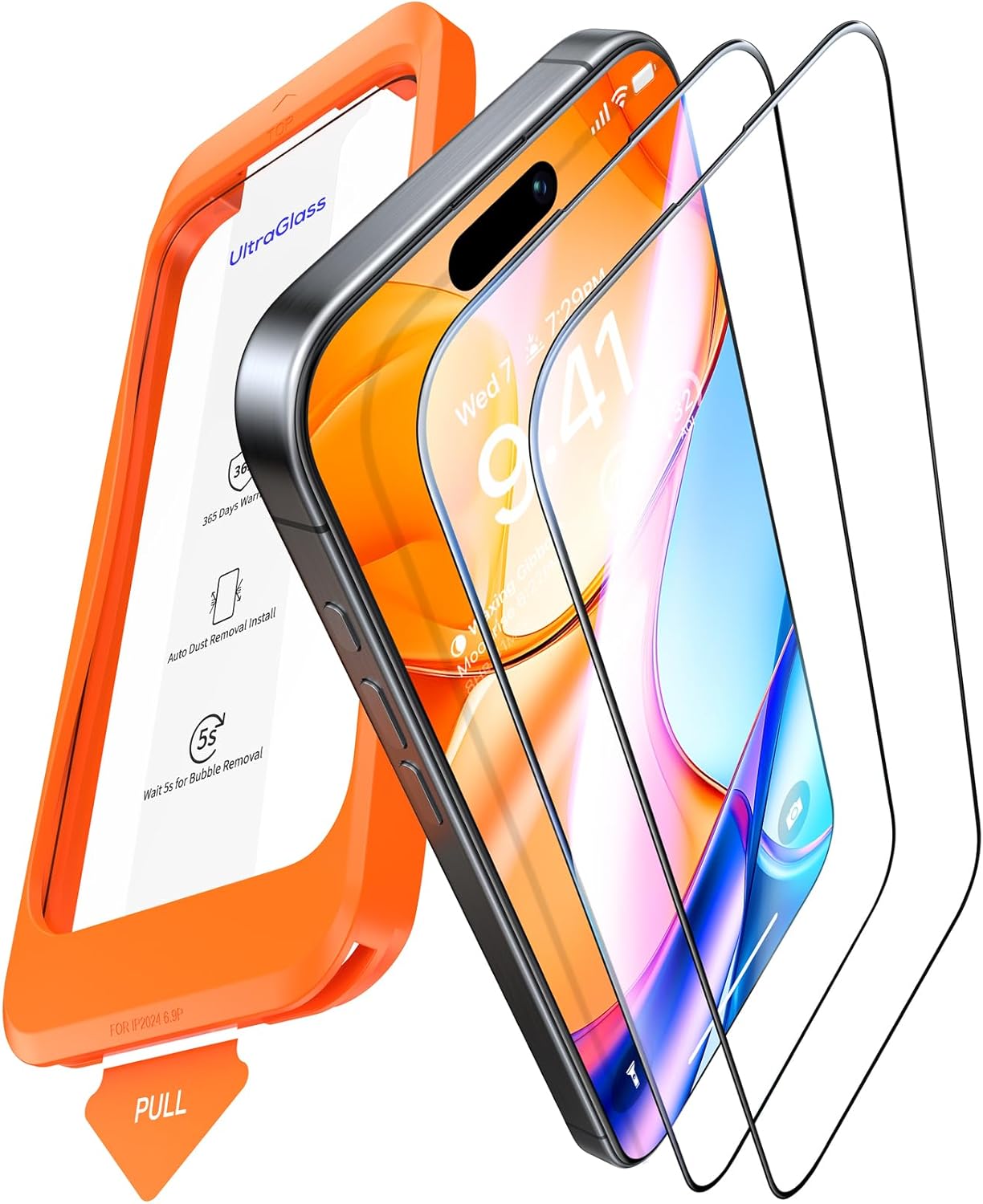 Protector de pantalla para iPhone 15 Pro, UltraGlass superior 9H.