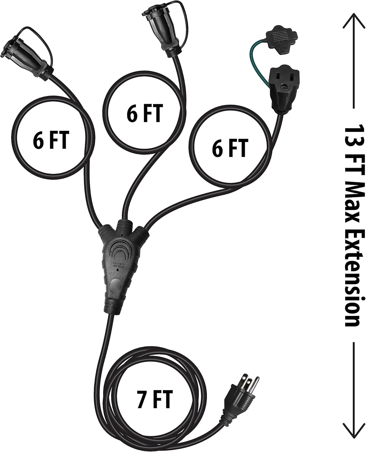 Cable de extensión de 3 direcciones 14/3 de 1 a 3 divisores de múltiples tomas.