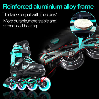 KDJ Patines en línea para niños, patines ajustables con 4 ruedas iluminadoras