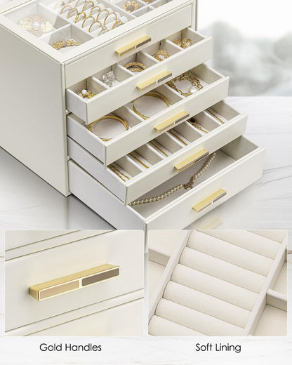 Joyero Vlando 5 Niveles Blanco Con Vidrio Organizador De Joyas