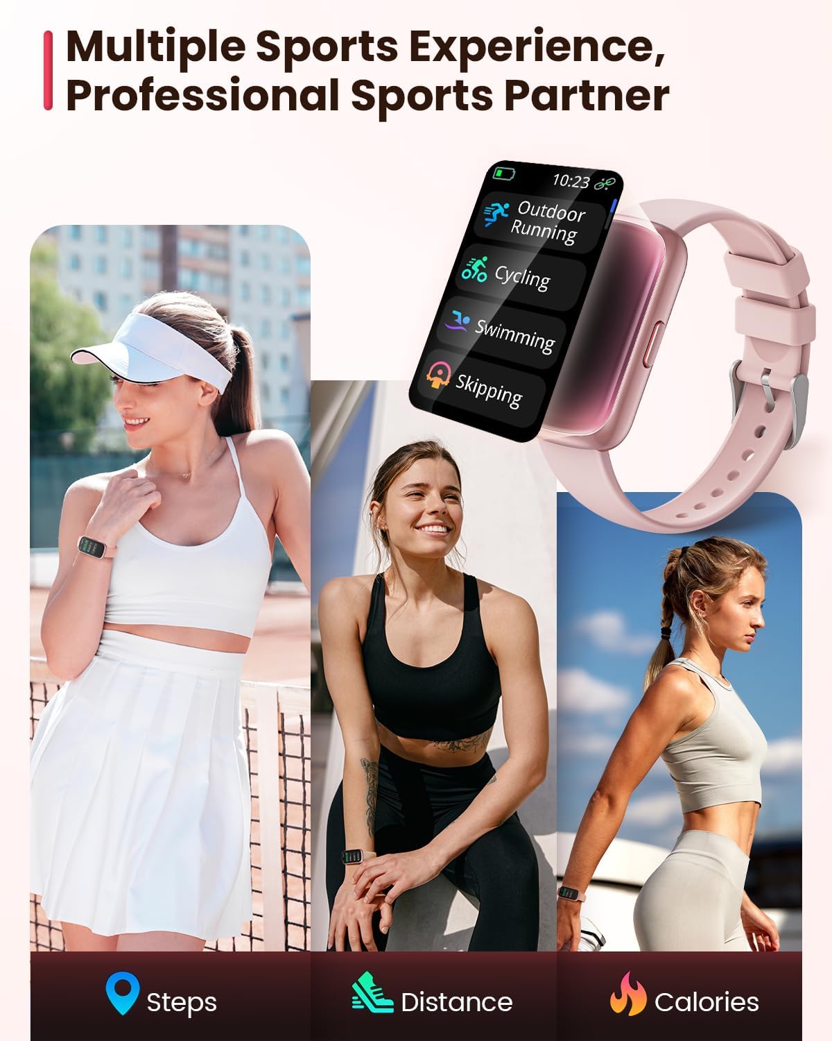 Reloj de fitness seguimiento de salud color rosa