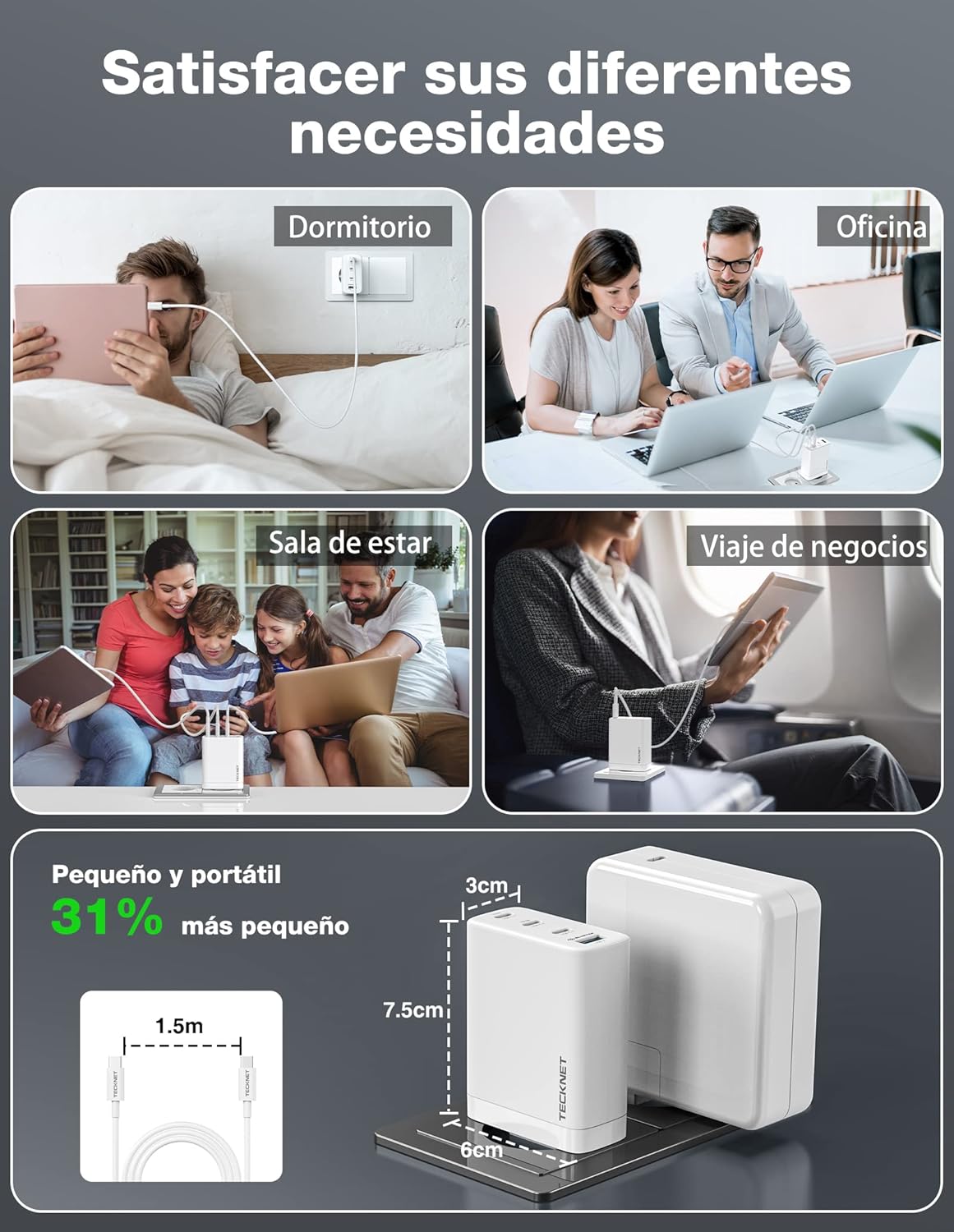 Tecknet GaN adaptador de corriente tk-pc009 blanco 100W