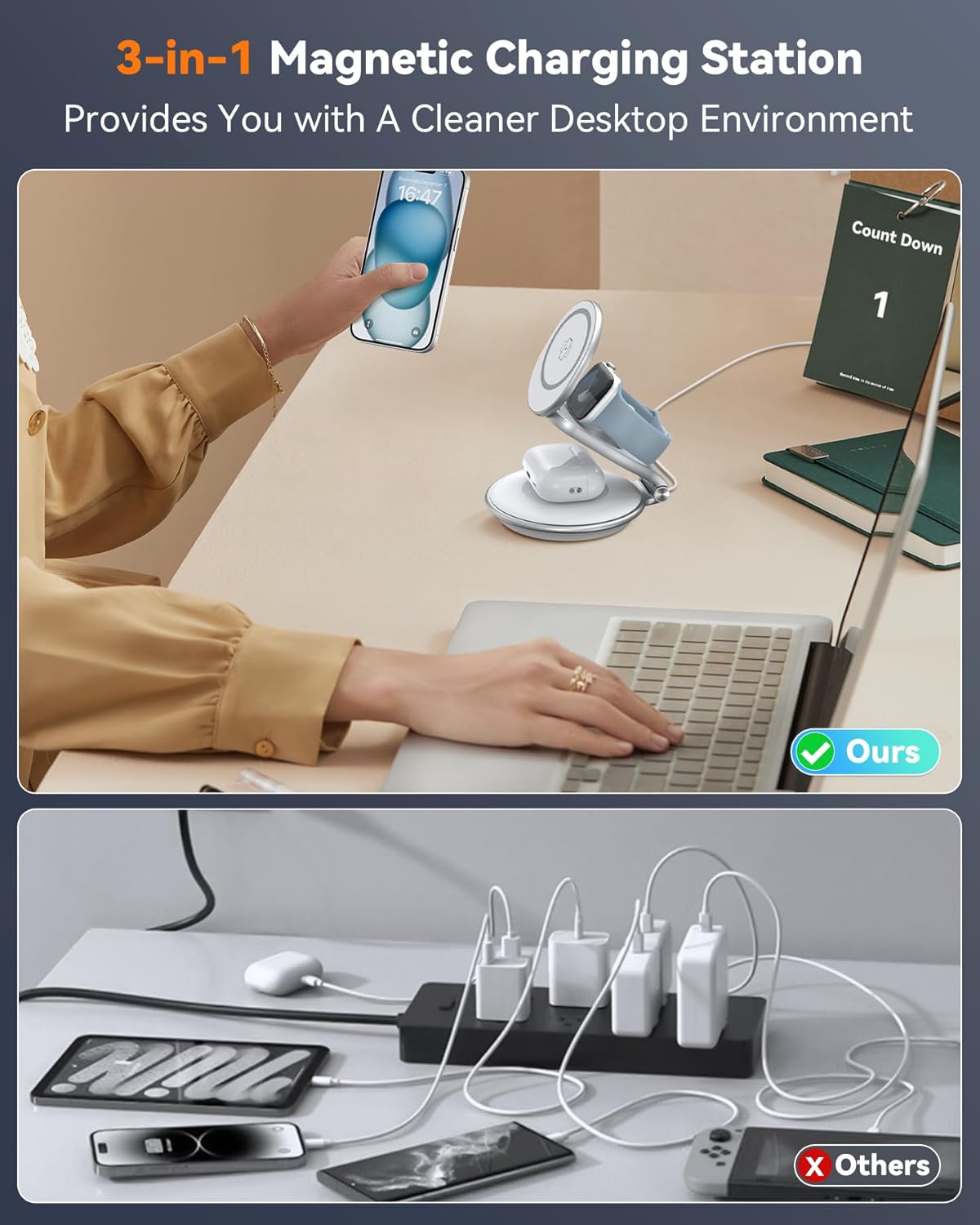 Estación de carga para múltiples dispositivos Apple, 360 rot.