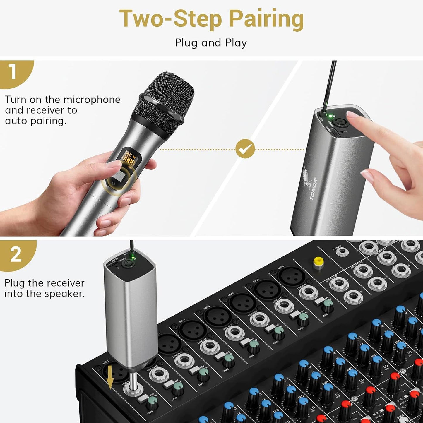 TONOR Micrófono Inalámbrico,Sistema de Micrófono Dinámico.