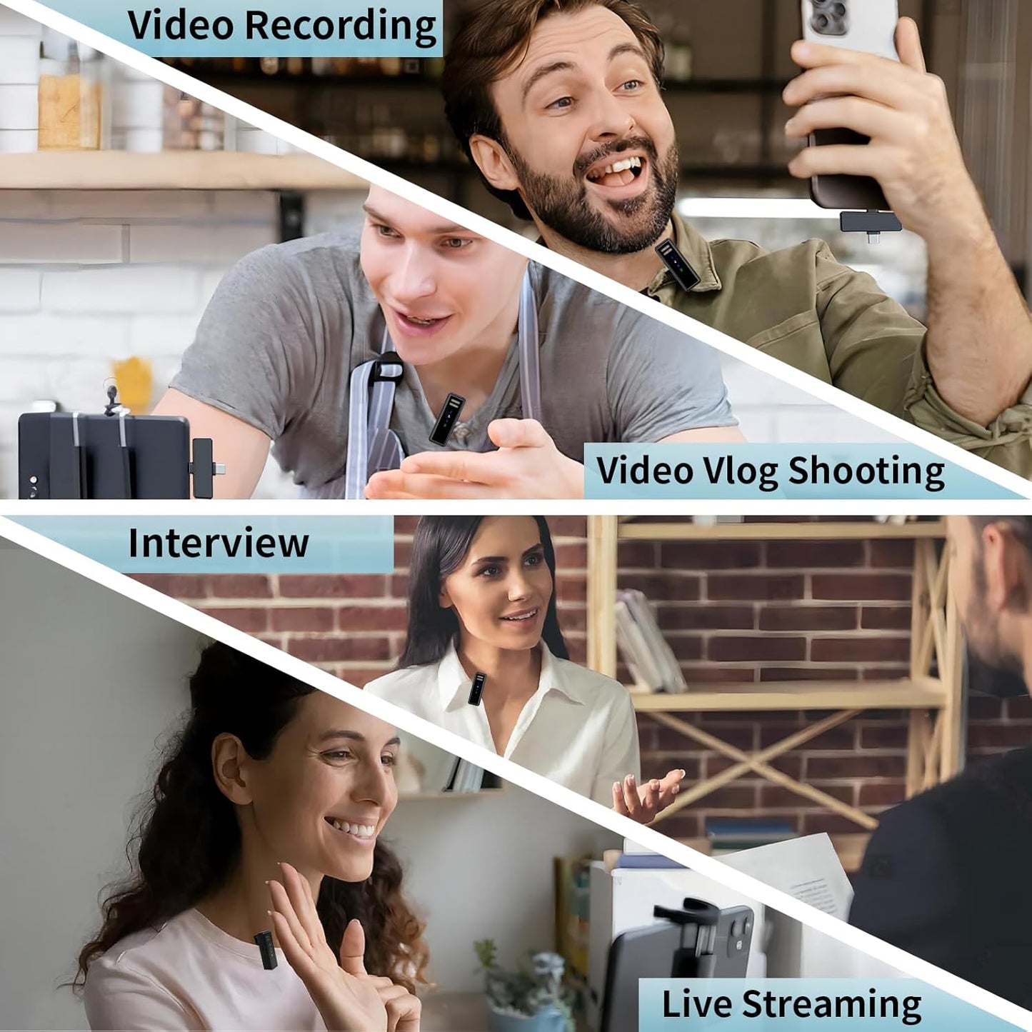 Micrófono Lavalier inalámbrico con cancelación de ruido.