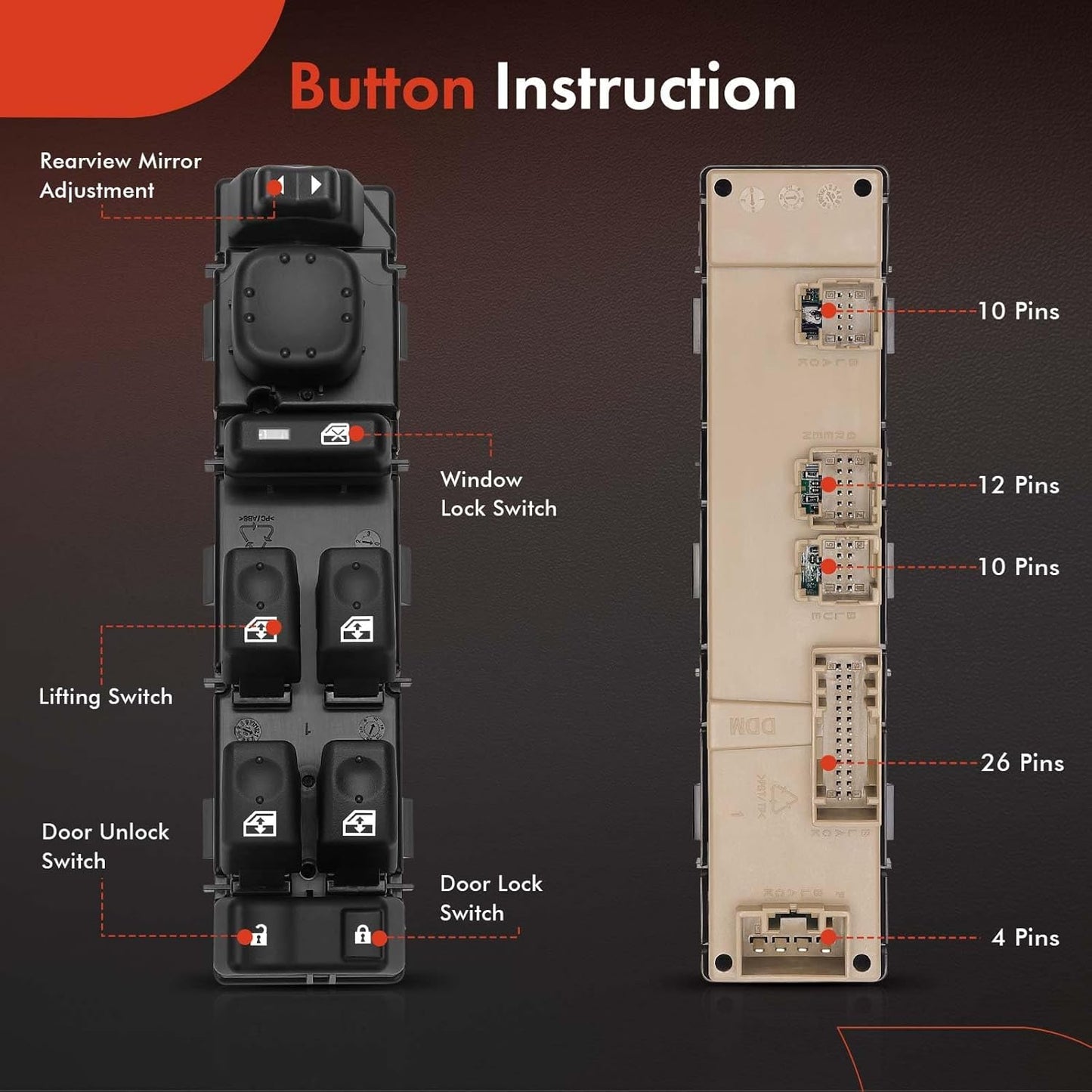 A-Premium, Interruptor de ventana eléctrica, Cadillac 03-07.(USADO)