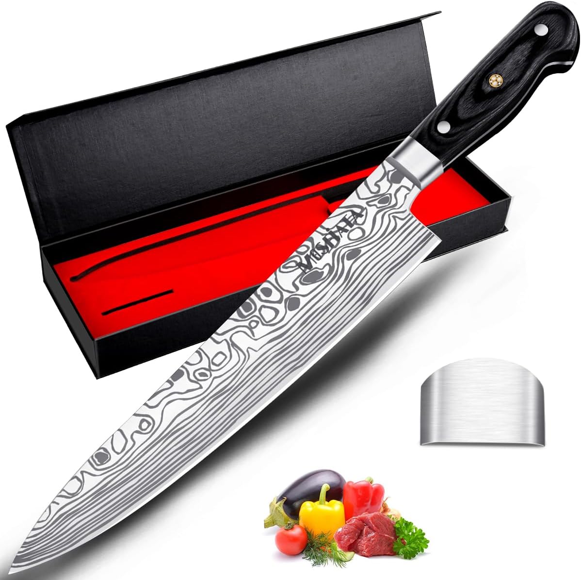 Cuchillo de chef de 25,4cm, con protector de dedos, (USADO).