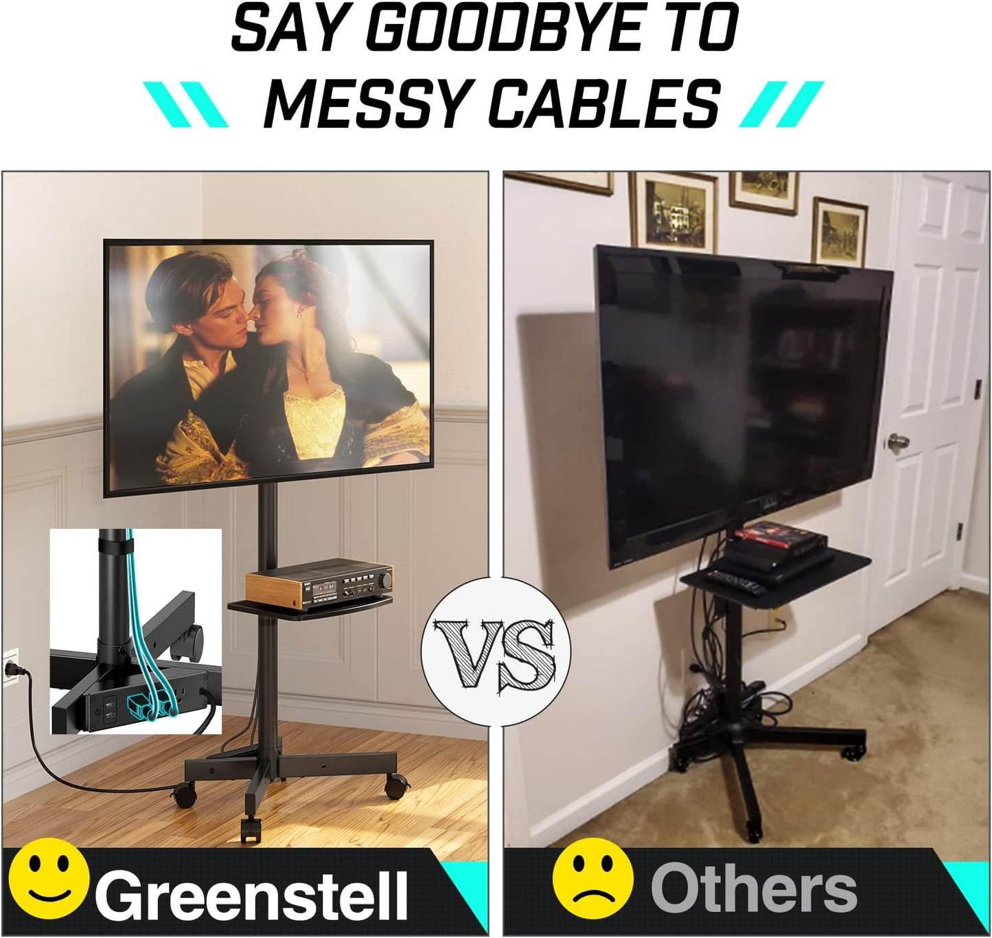 Soporte de TV con Toma de Corriente con Ruedas para televisores GREENSTELL