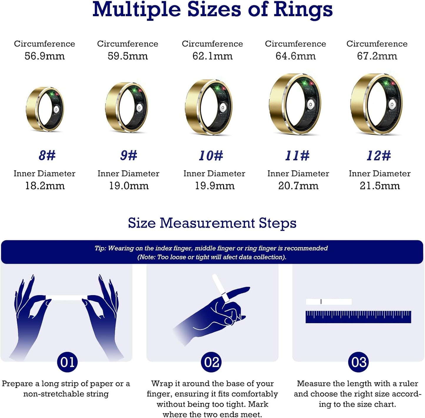 Anillo inteligente rastreador de salud, frecuencia cardíaca. (USADO)