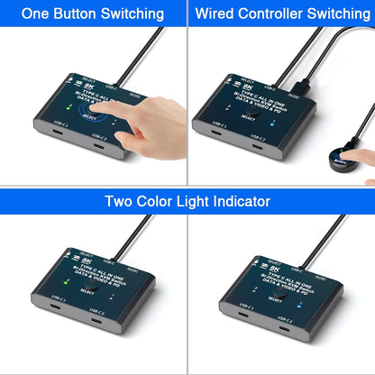 Conmutador USB C bidireccional 2 en 1 salida, 1 entrada -2 salidas