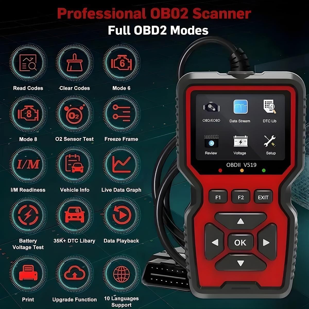 Escáner OBD2 para auto, lector de código automático V519.