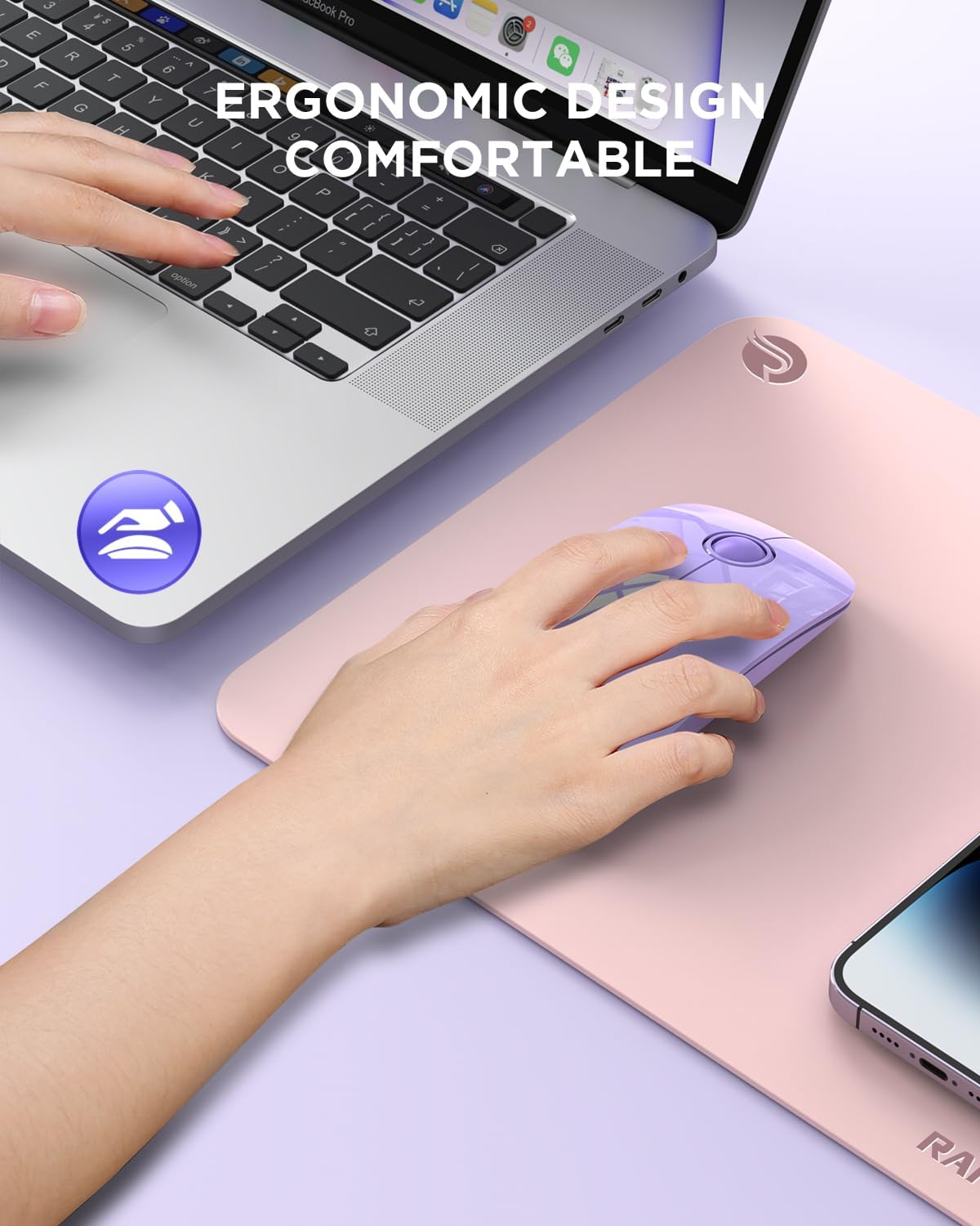 Mouse inalámbrico Bluetooth, larga vida útil, doble conectividad.