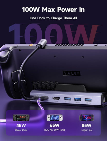 Docking Station, para Steam Deck, 6 en 1, HDMI, Ethernet, 3 USB.