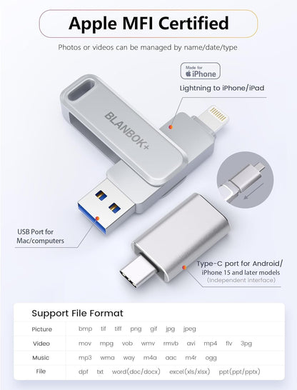 MFi - Unidad flash 128GB para iPhone Blanbok+