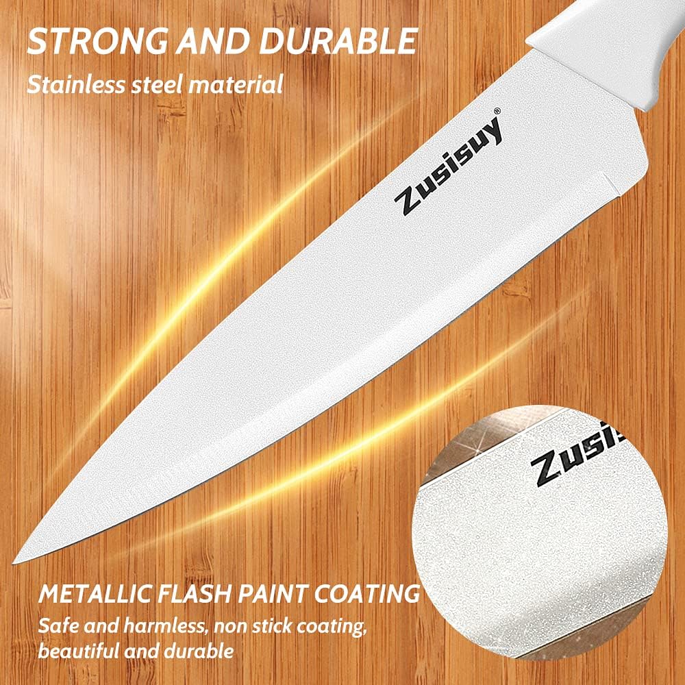 Zusisuy Juego de cuchillos de cocina profesionales blancos.