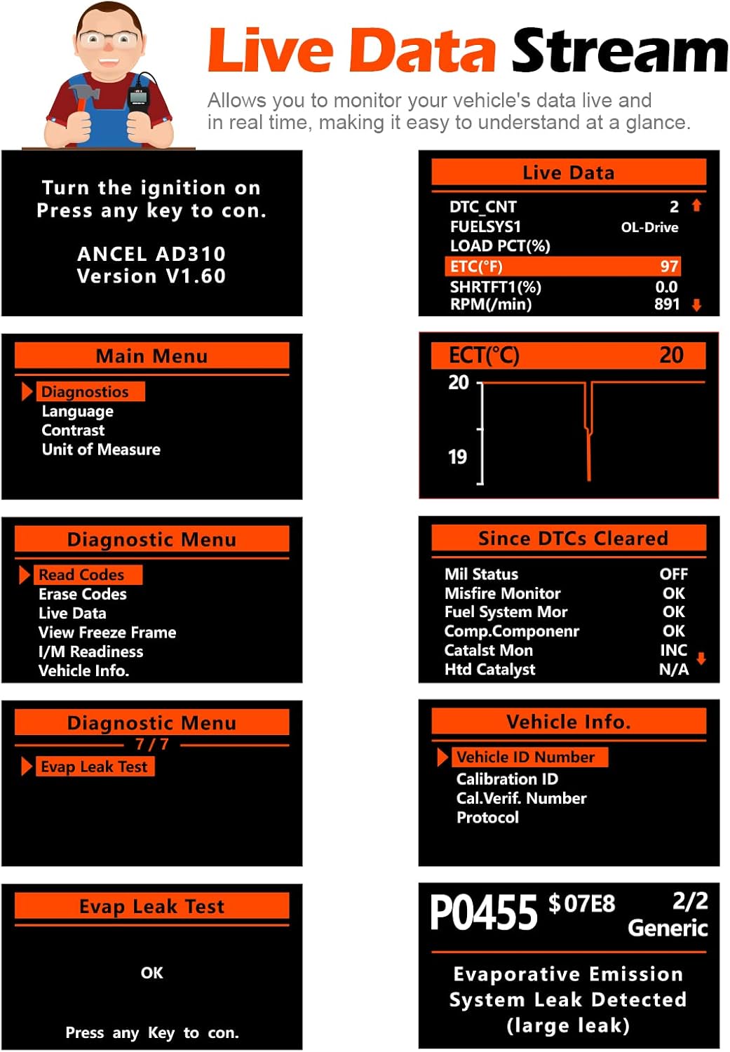 ANCEL- lector de códigos de fallas de motor de automóvil CAN AD310