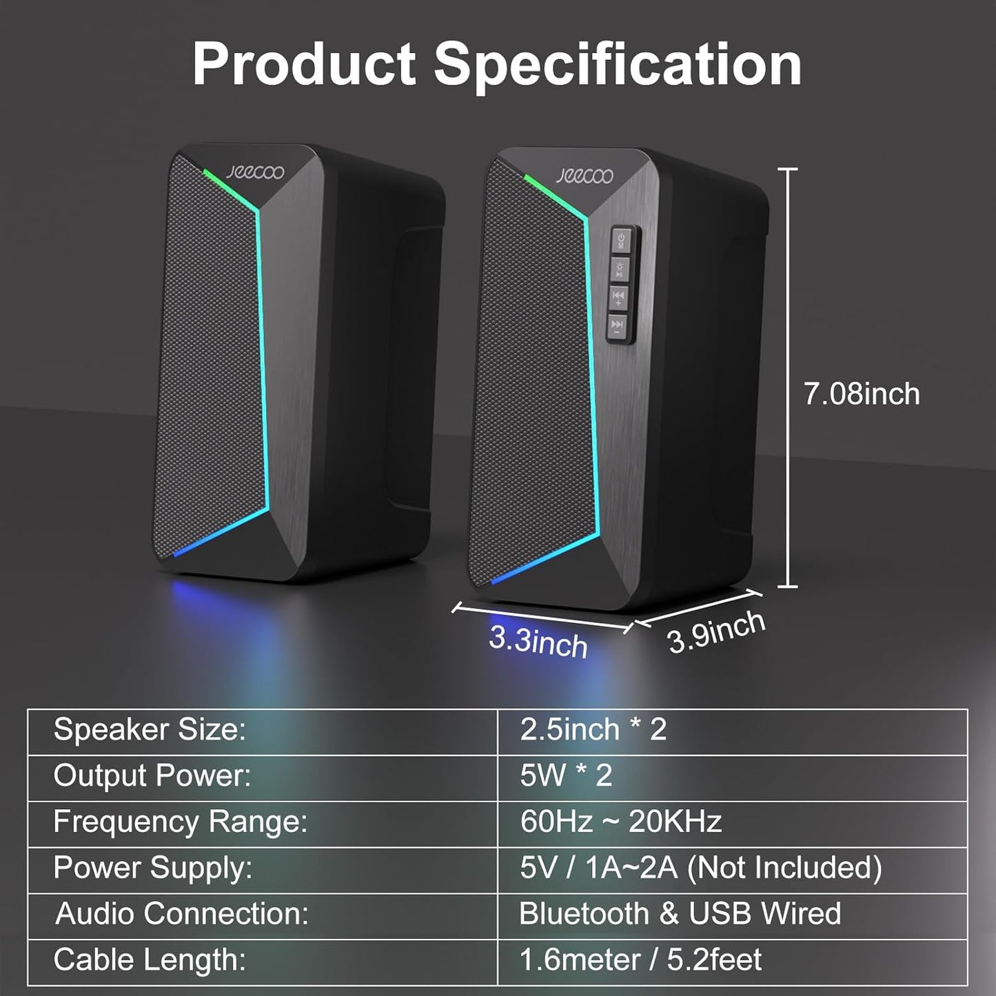 Jeecoo M30 - Altavoces Bluetooth para computadora, altavoces RGB.