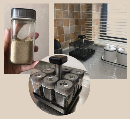 Estante giratorio para especias, juego de 8 frascos de cristal.