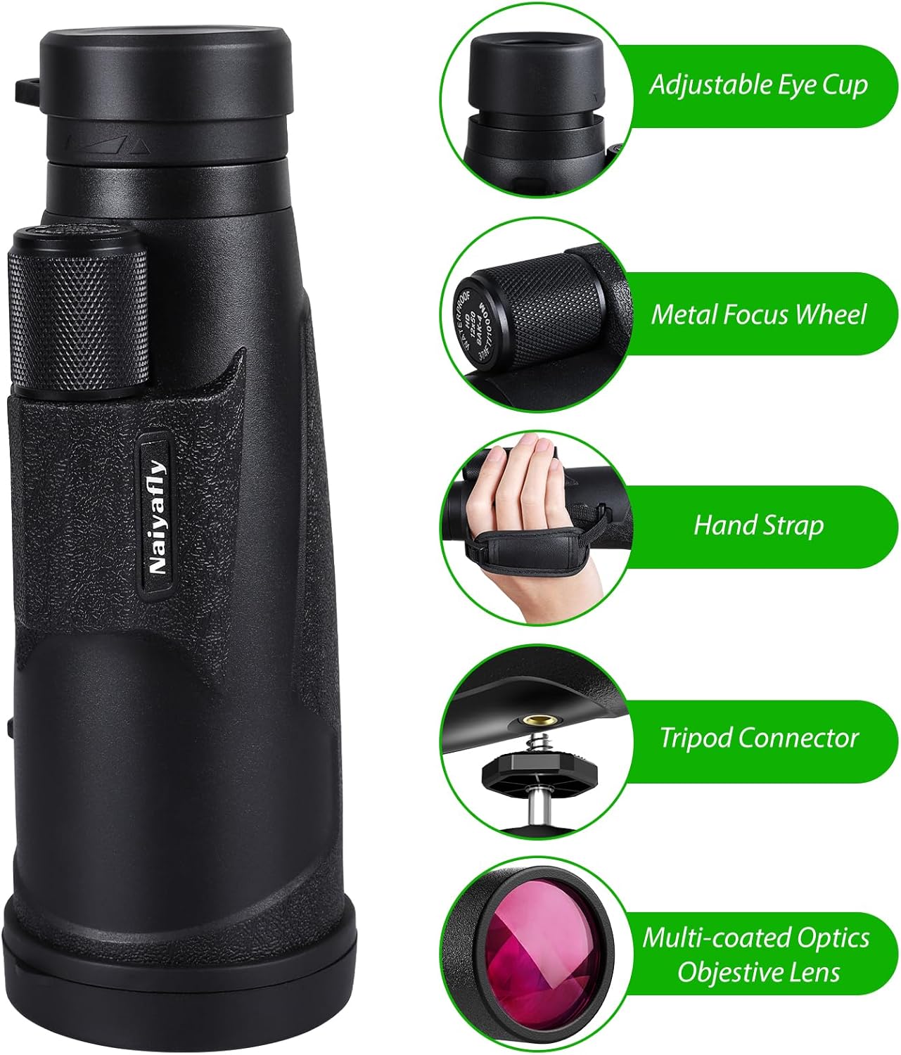 Telescopio monocular HD de 12 x 50 para teléfonos inteligentes, NAIYAFLY.
