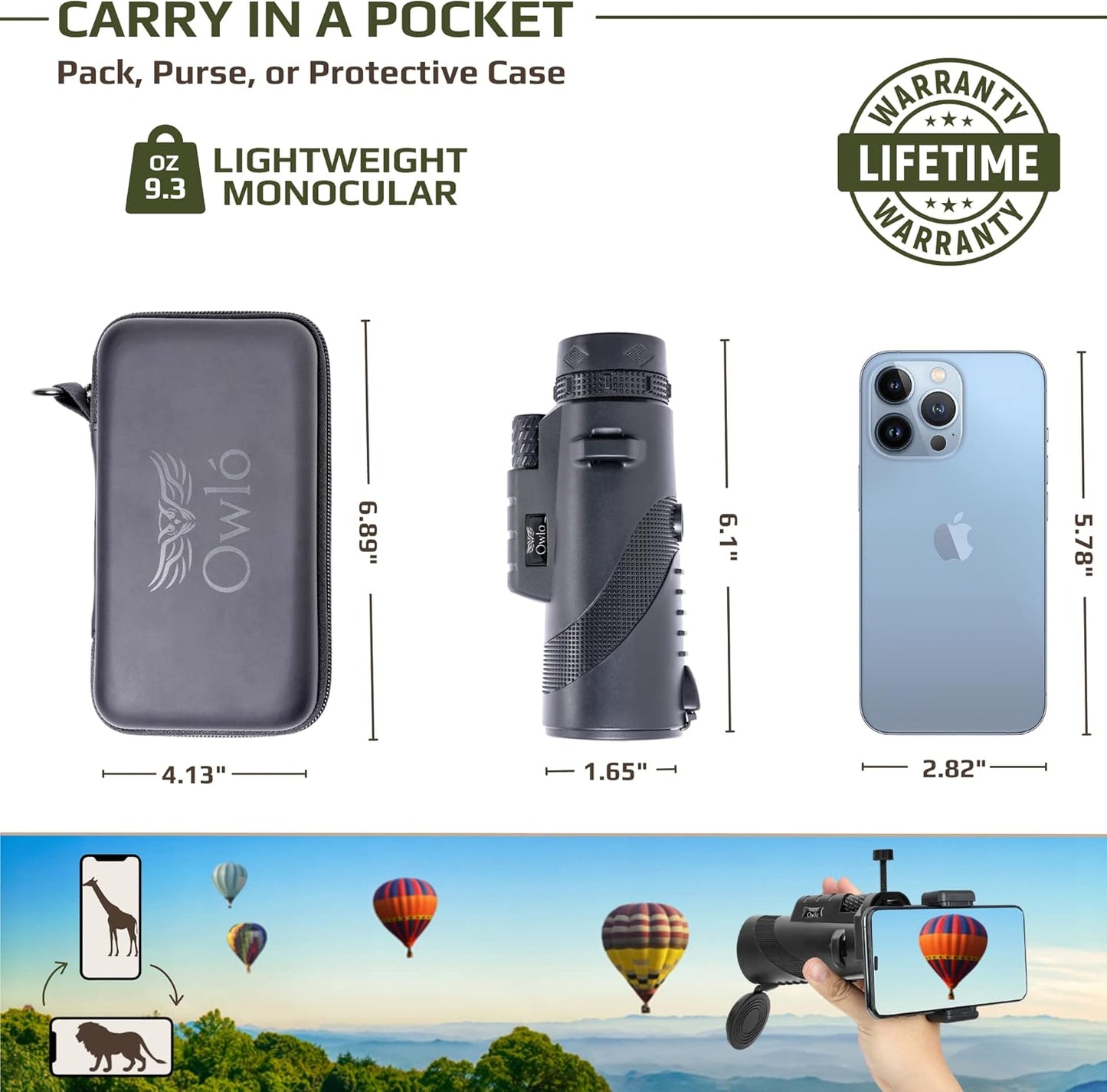 Owló Kit monocular para Smartphone. Potencia HD 10x42