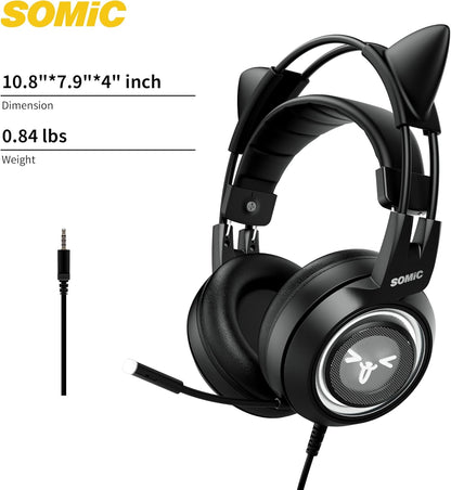 Auriculares stereo p/ juegos, con micrófono, desmontables, SOMIC.