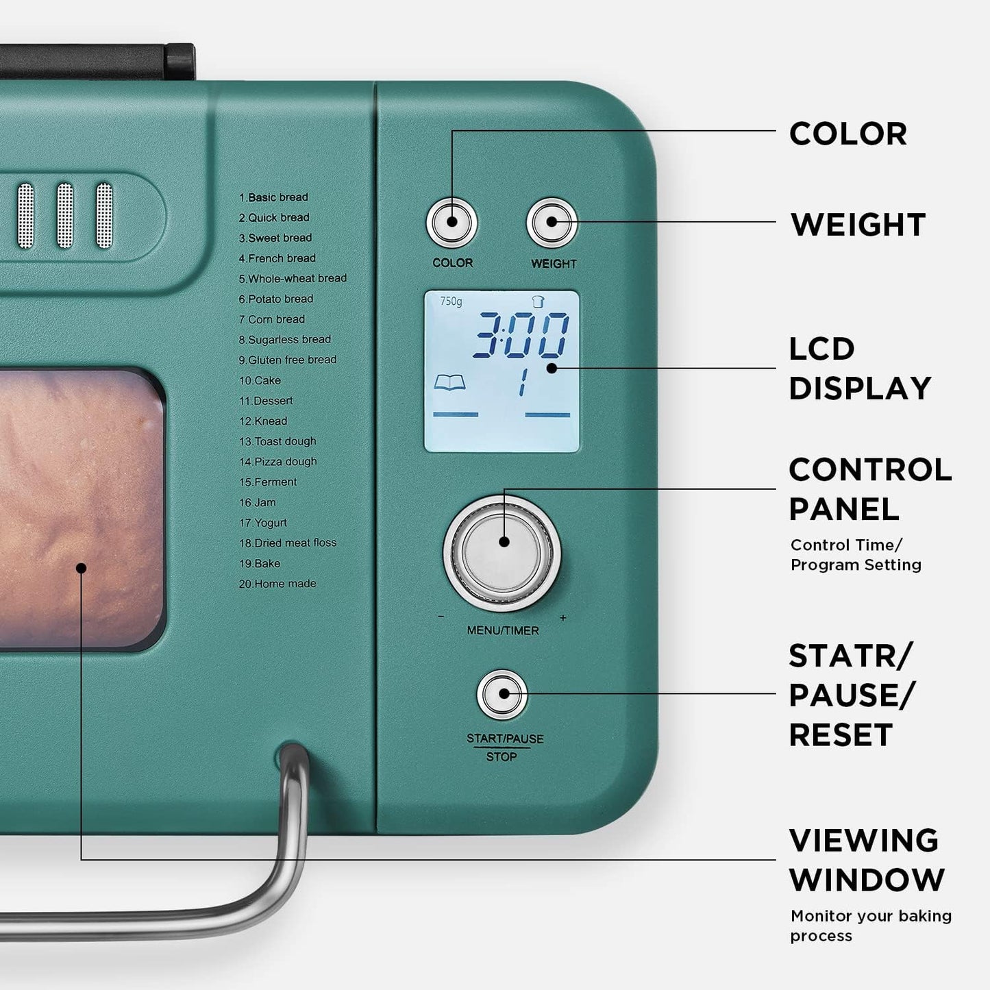 Maquina de pan, antiadherente, pequeña, 2lb, color de corteza (USADA).