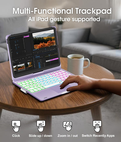 Funda con teclado para iPad de 10.ª gen. giro 360 y retroiluminación.