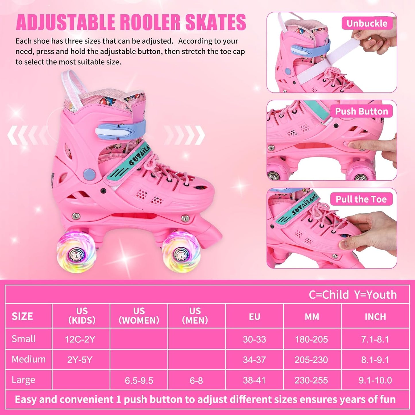 Patines De Ruedas Ajustables De Color Rosa Con Rue. Vezlopus