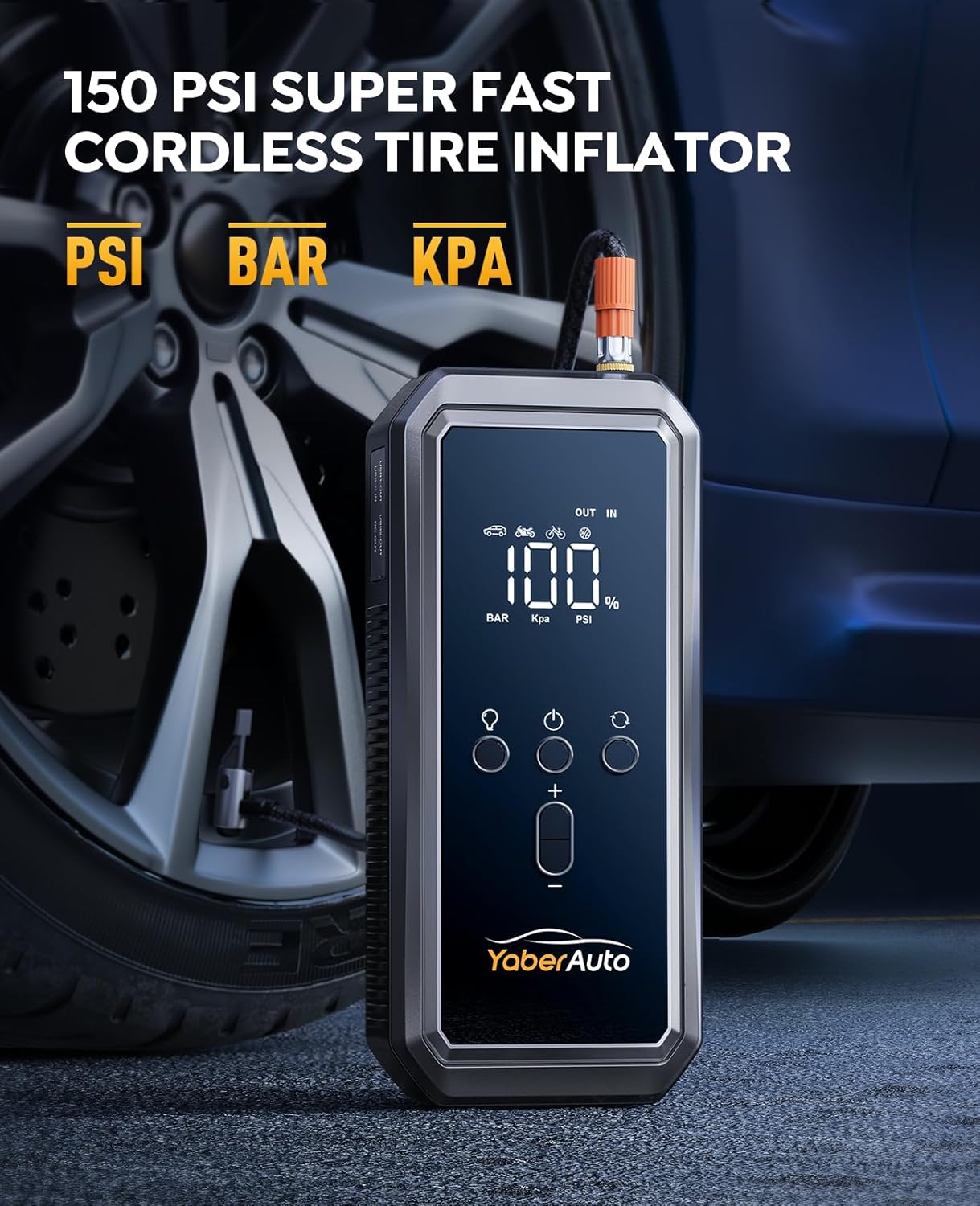 Arrancador portátil de Coche con compresor de Aire, 150 PSI.