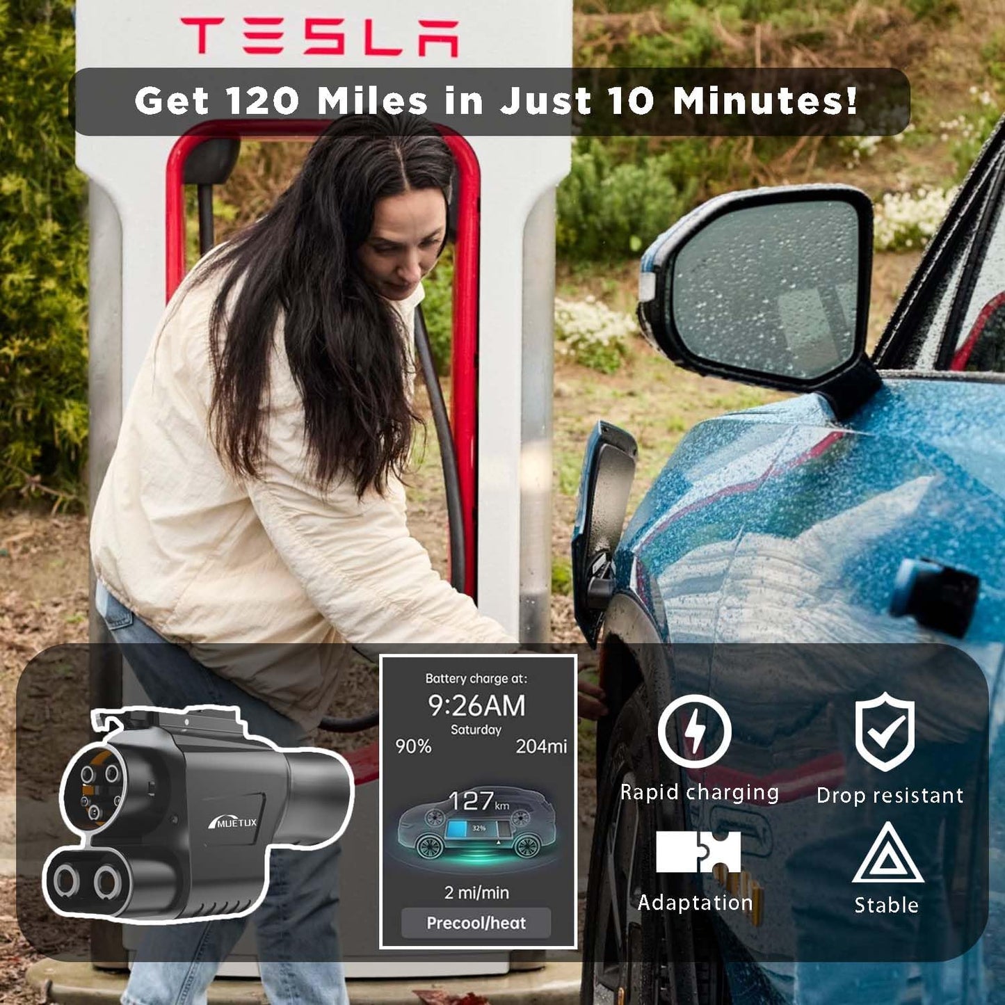 Adaptador de carga, Nacs Supercharger a CCS1, Tesla V1/V2.