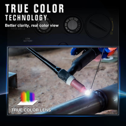 Casco de soldadura TRQWH rojo con oscurecimiento automático y energía solar — vista 4