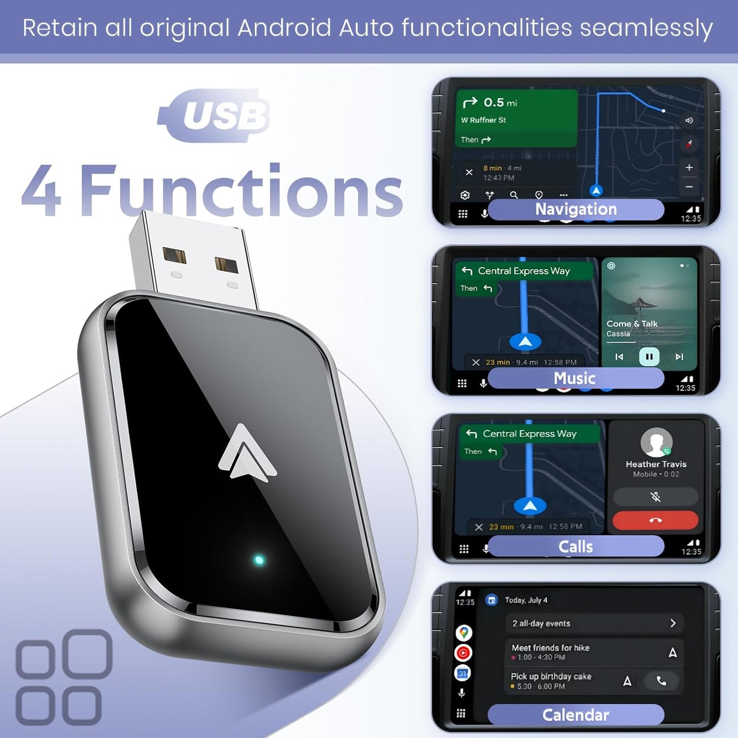 Adaptador inalámbrico Android Auto para Android
