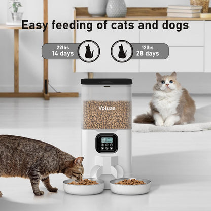 Comedero Automático Voluas Doble 6L Para 2 Gatos Acero Inox