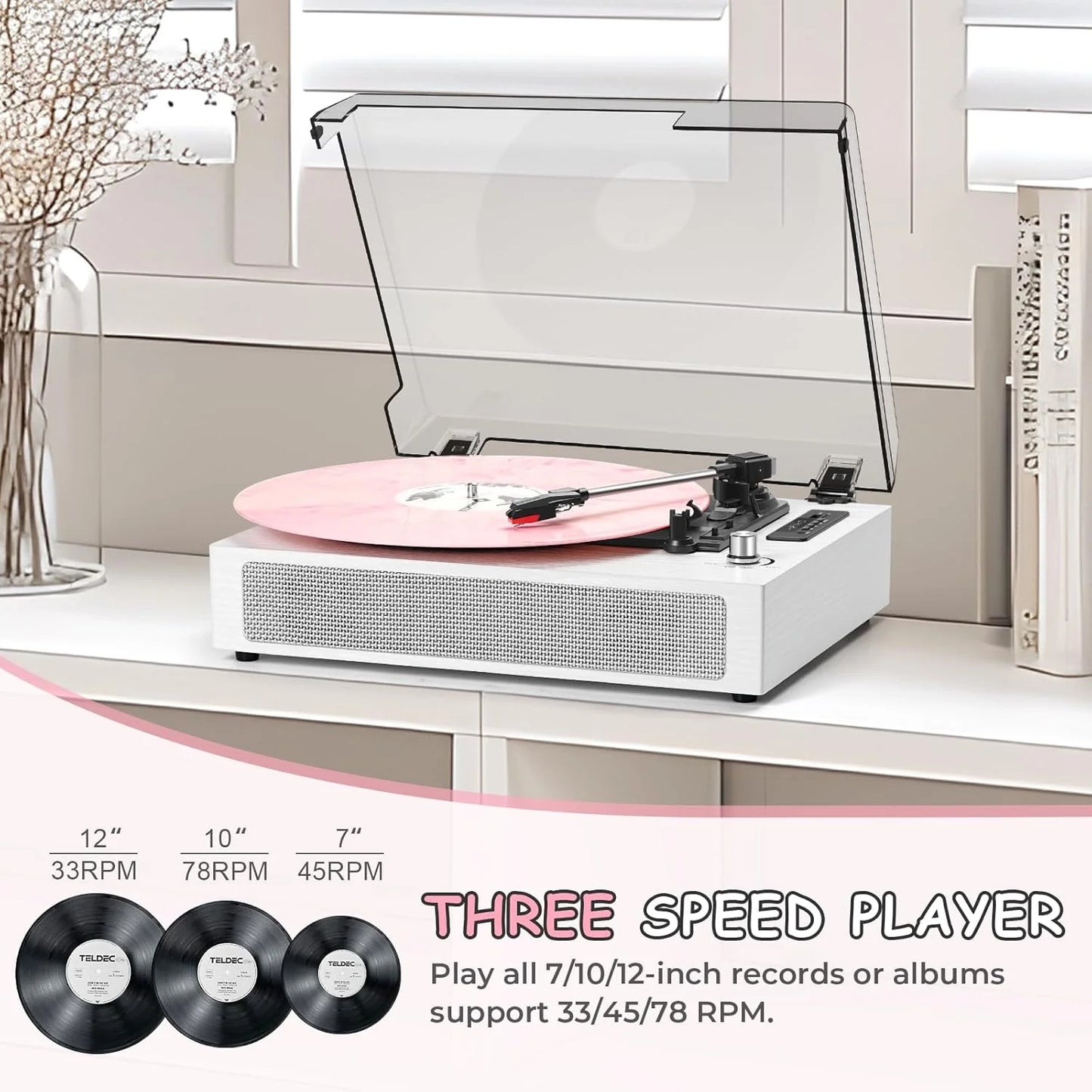 Tocadiscos Vintage, Tanlanin TE-2019, Bluetooth, sonido estereo.