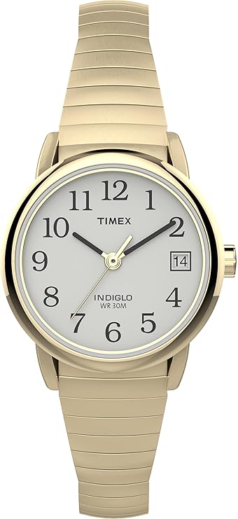 Reloj TIMEX, con fecha, dorado, extensible expandible, acero inoxidable.