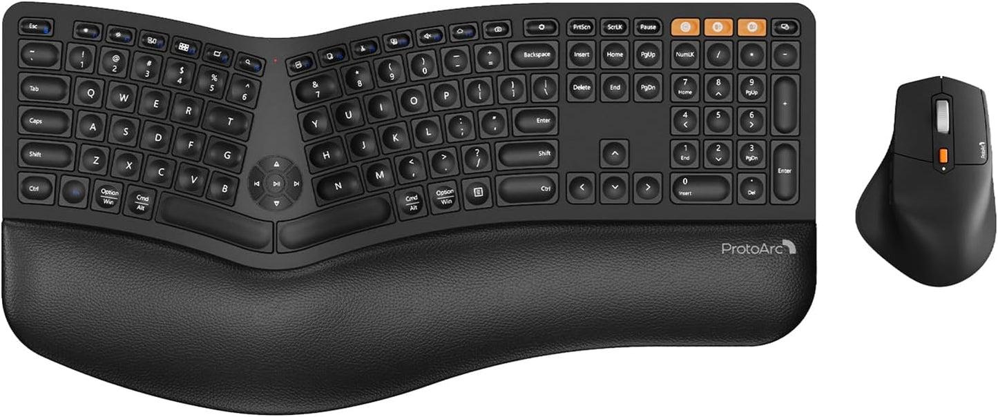 ProtoArc Teclado y mouse ergonómicos, Bluetooth, recargable. NEGRO