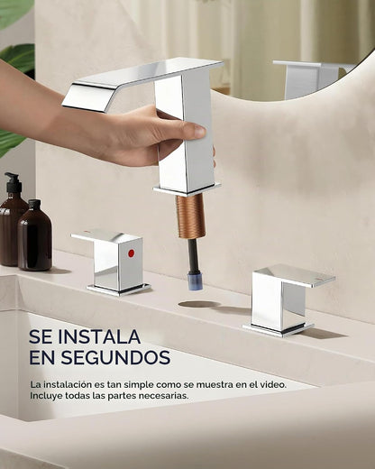 Grifo de baño Forious, de 3 agujeros y 8 pulgadas, cromado.